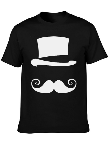 Camiseta Negra con Diseño de Sombrero y Bigote