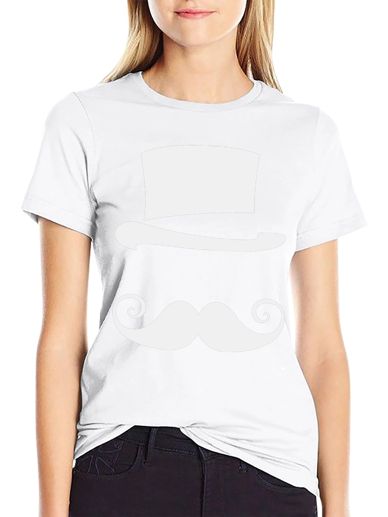 Camiseta Negra con Diseño de Sombrero y Bigote