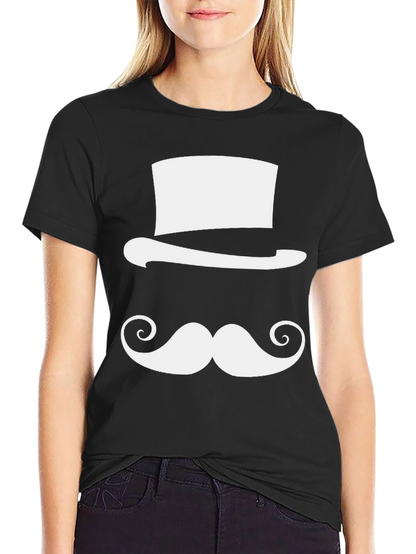Camiseta Negra con Diseño de Sombrero y Bigote