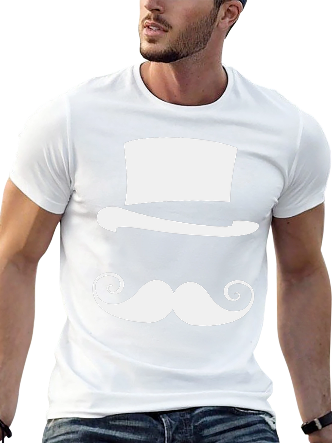Camiseta Negra con Diseño de Sombrero y Bigote