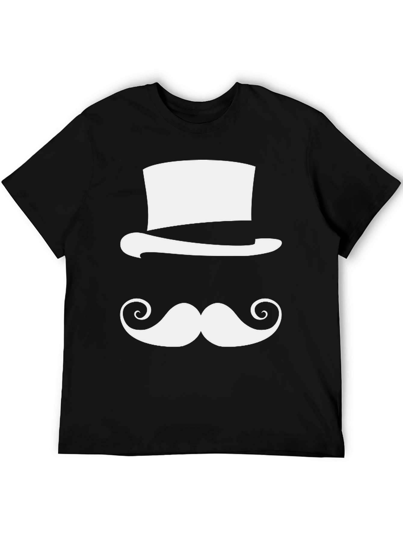 Camiseta Negra con Diseño de Sombrero y Bigote