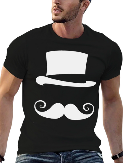 Camiseta Negra con Diseño de Sombrero y Bigote