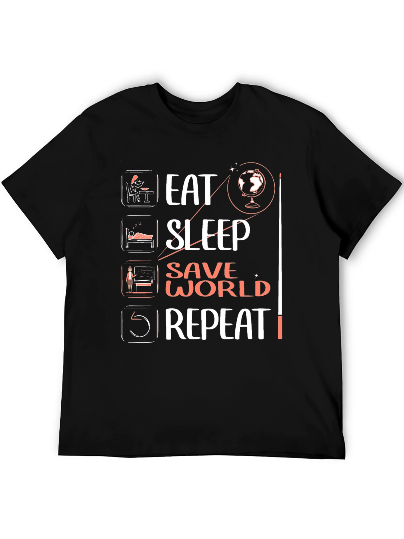 Camiseta Negra Eat Sleep Save World Repeat