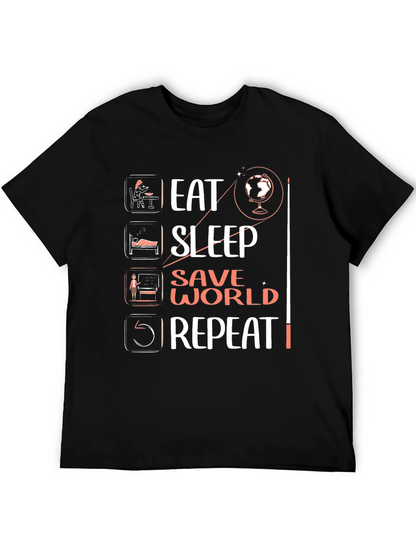 Camiseta Negra Eat Sleep Save World Repeat