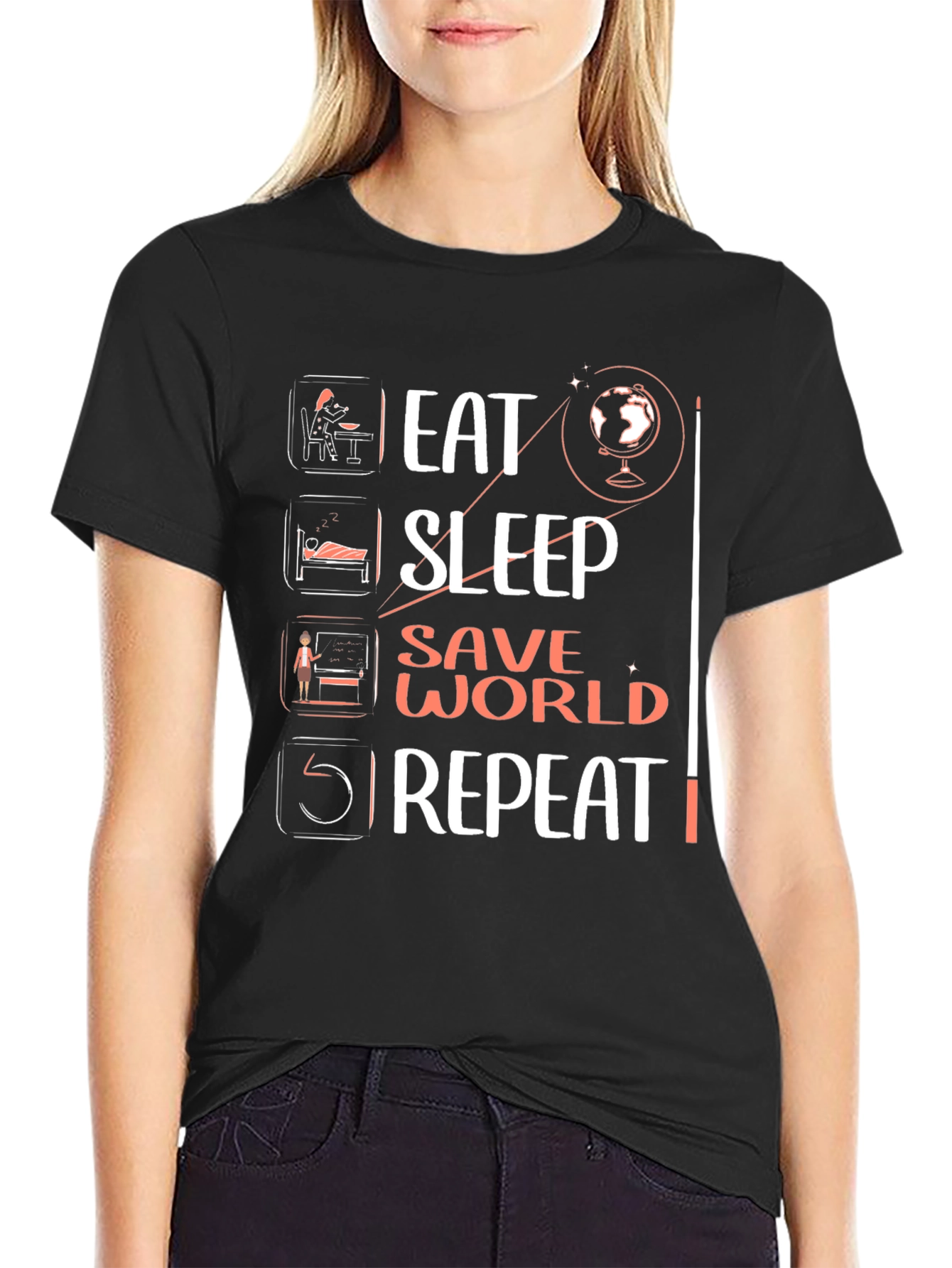 Camiseta Negra Eat Sleep Save World Repeat