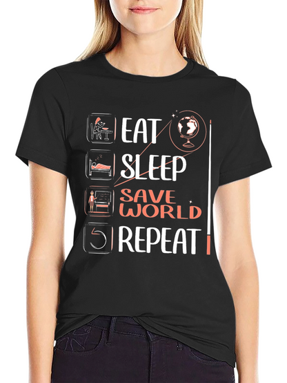Camiseta Negra Eat Sleep Save World Repeat