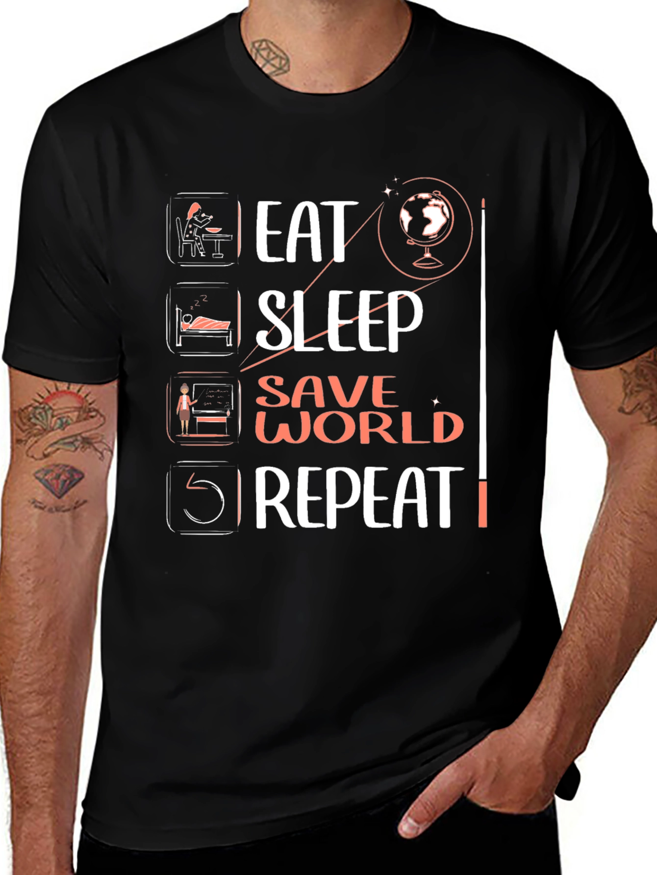 Camiseta Negra Eat Sleep Save World Repeat