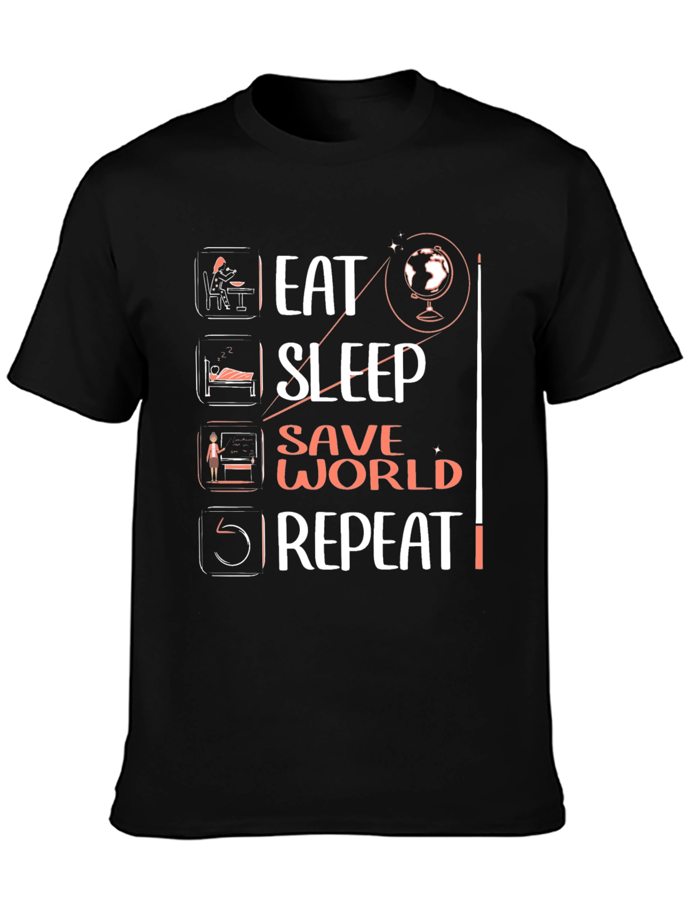 Camiseta Negra Eat Sleep Save World Repeat