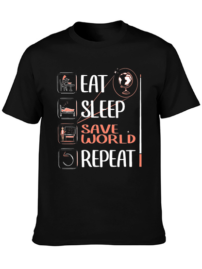 Camiseta Negra Eat Sleep Save World Repeat