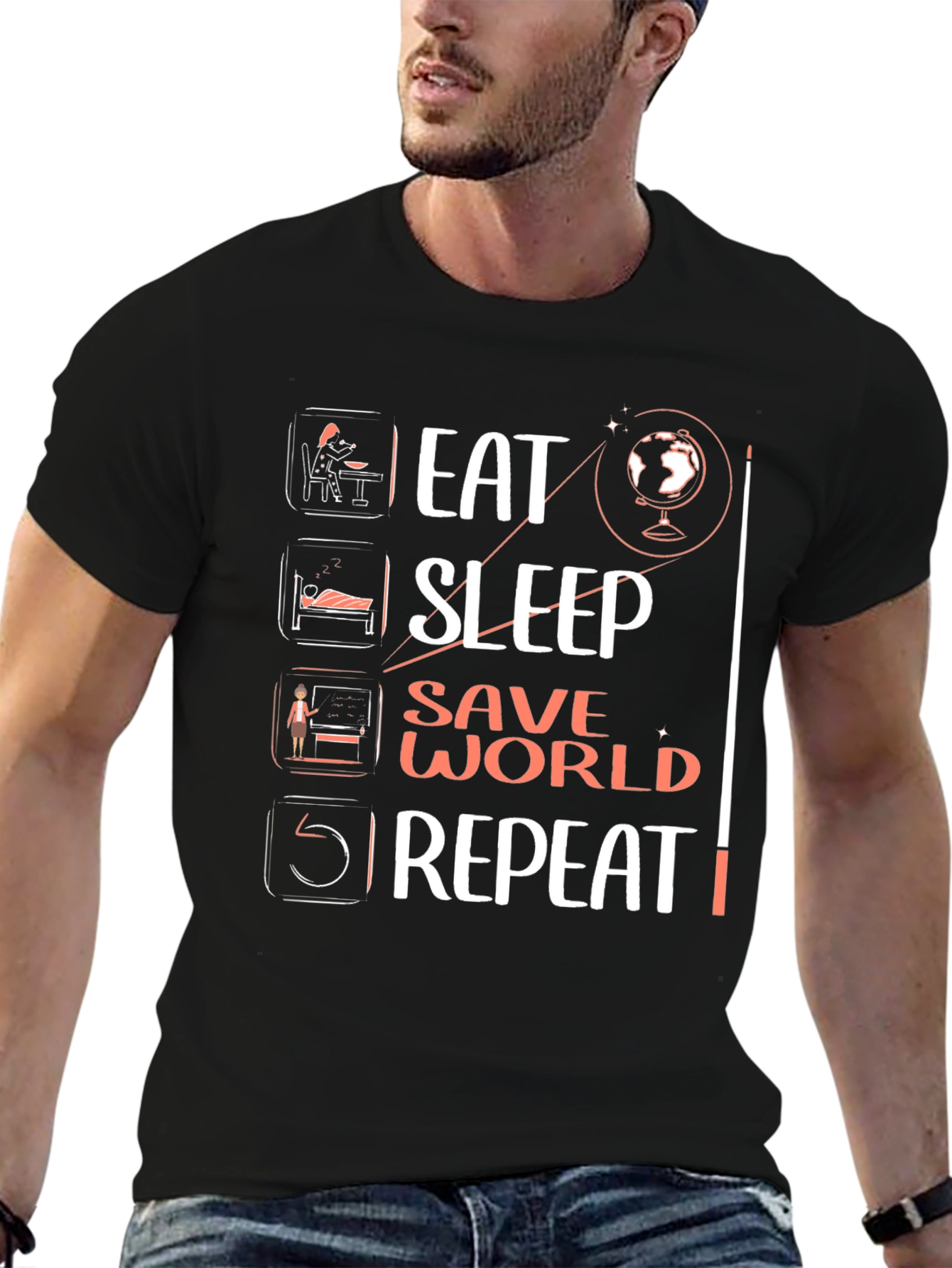 Camiseta Negra Eat Sleep Save World Repeat