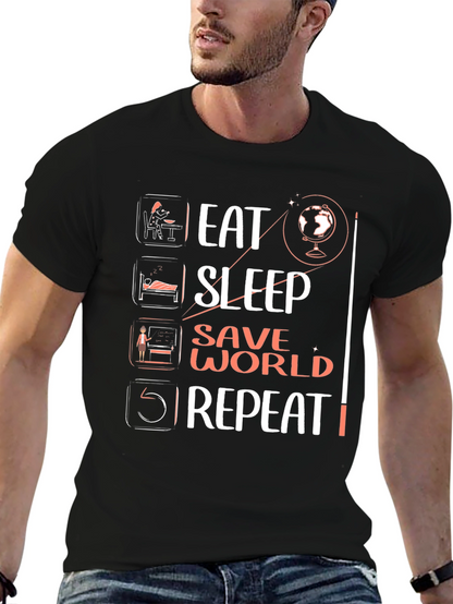 Camiseta Negra Eat Sleep Save World Repeat