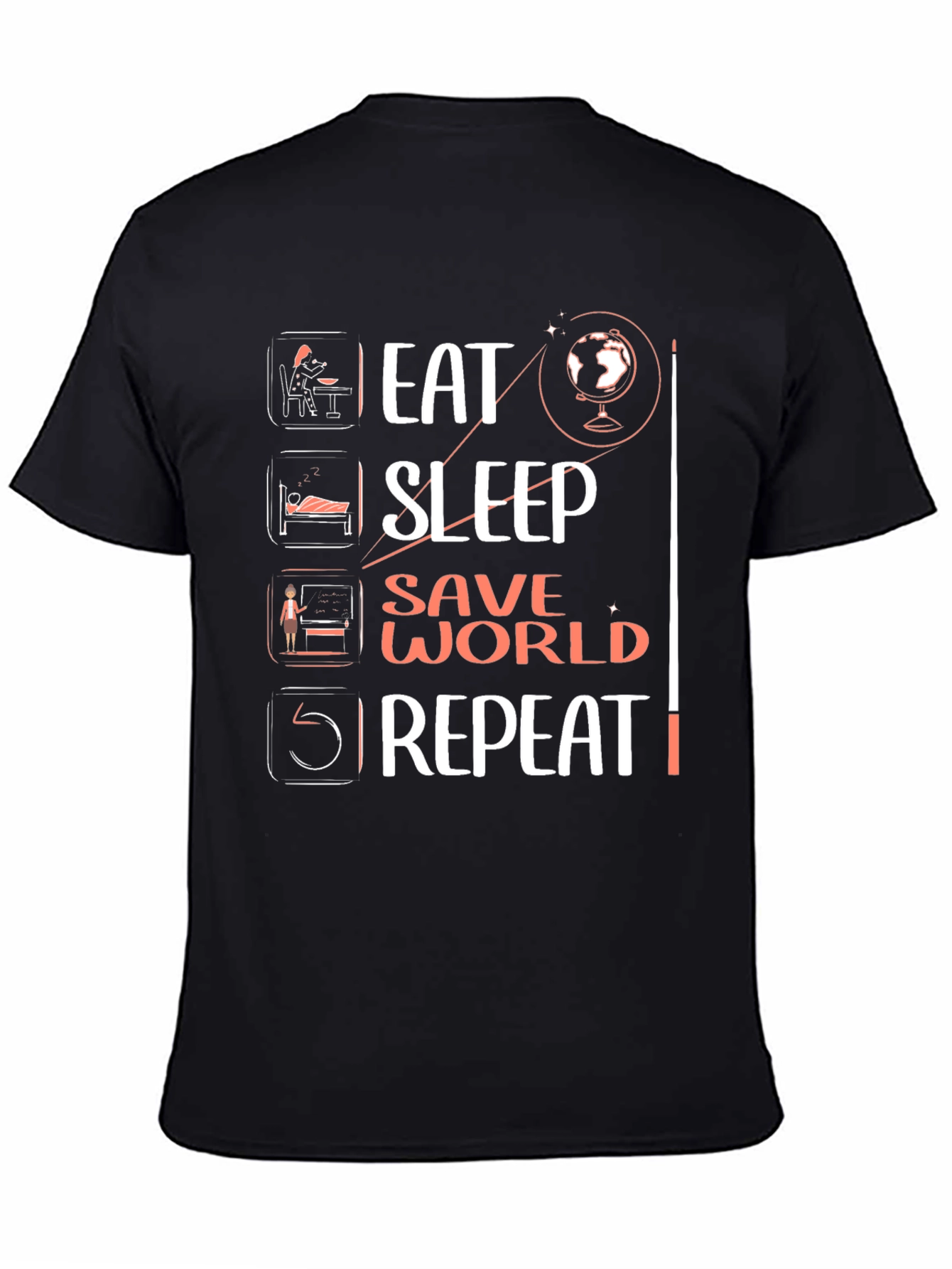 Camiseta Negra Eat Sleep Save World Repeat
