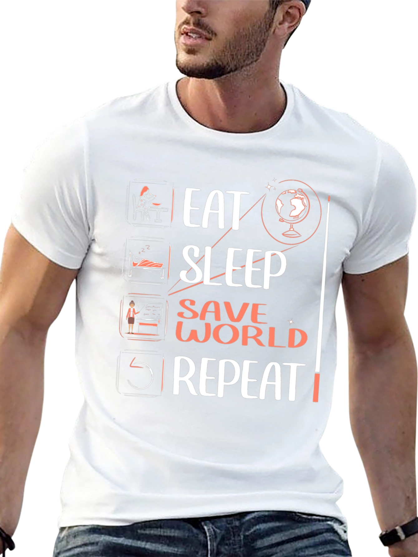 Camiseta Negra Eat Sleep Save World Repeat