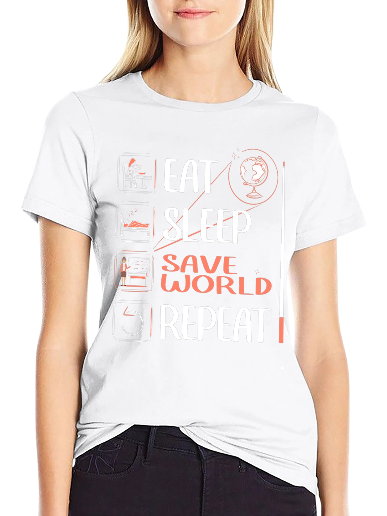 Camiseta Negra Eat Sleep Save World Repeat