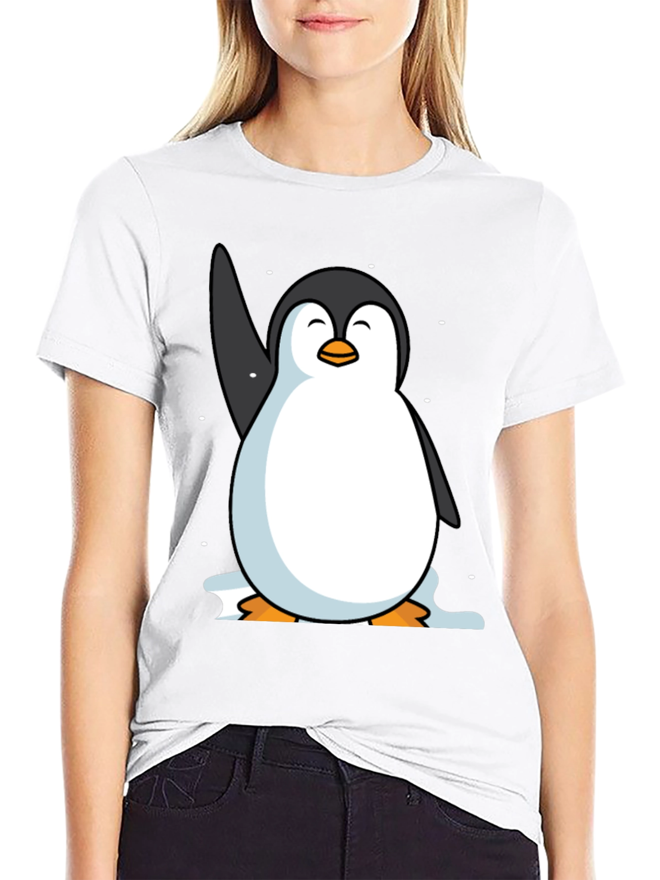 Camiseta Negra con Pingüino Sonriente