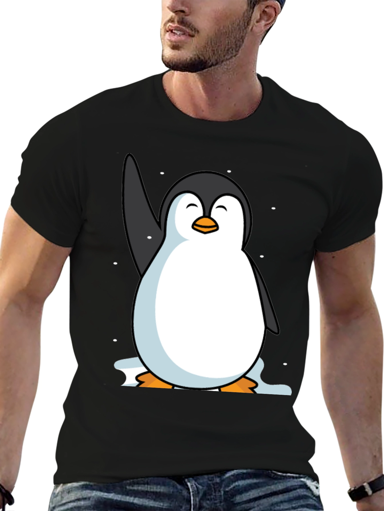 Camiseta Negra con Pingüino Sonriente