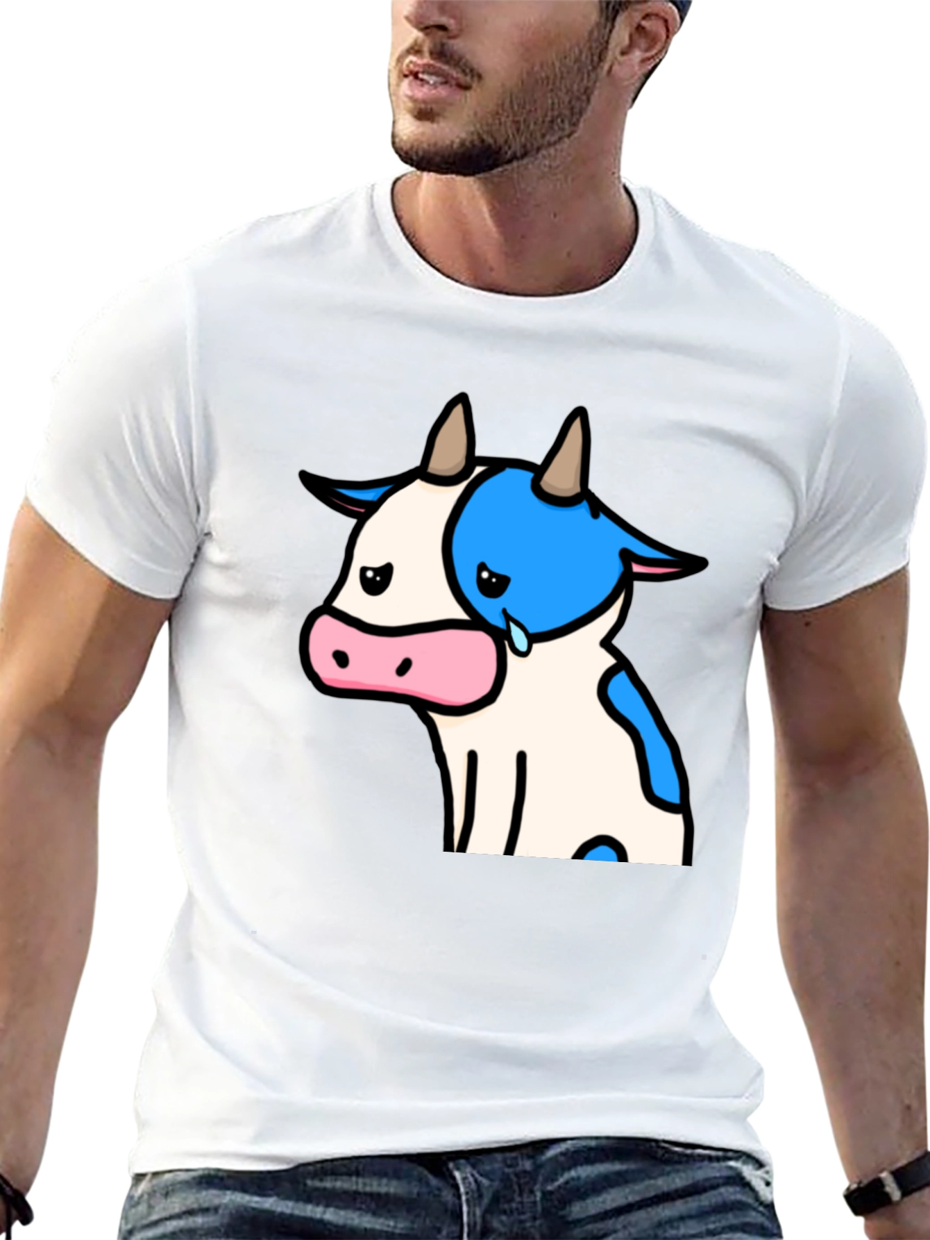 Camiseta Negra con Diseño de Vaca Triste