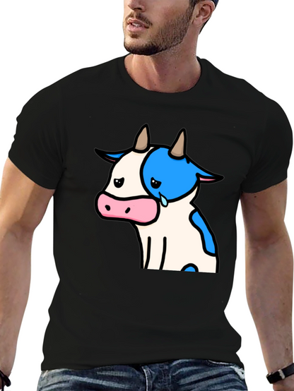 Camiseta Negra con Diseño de Vaca Triste