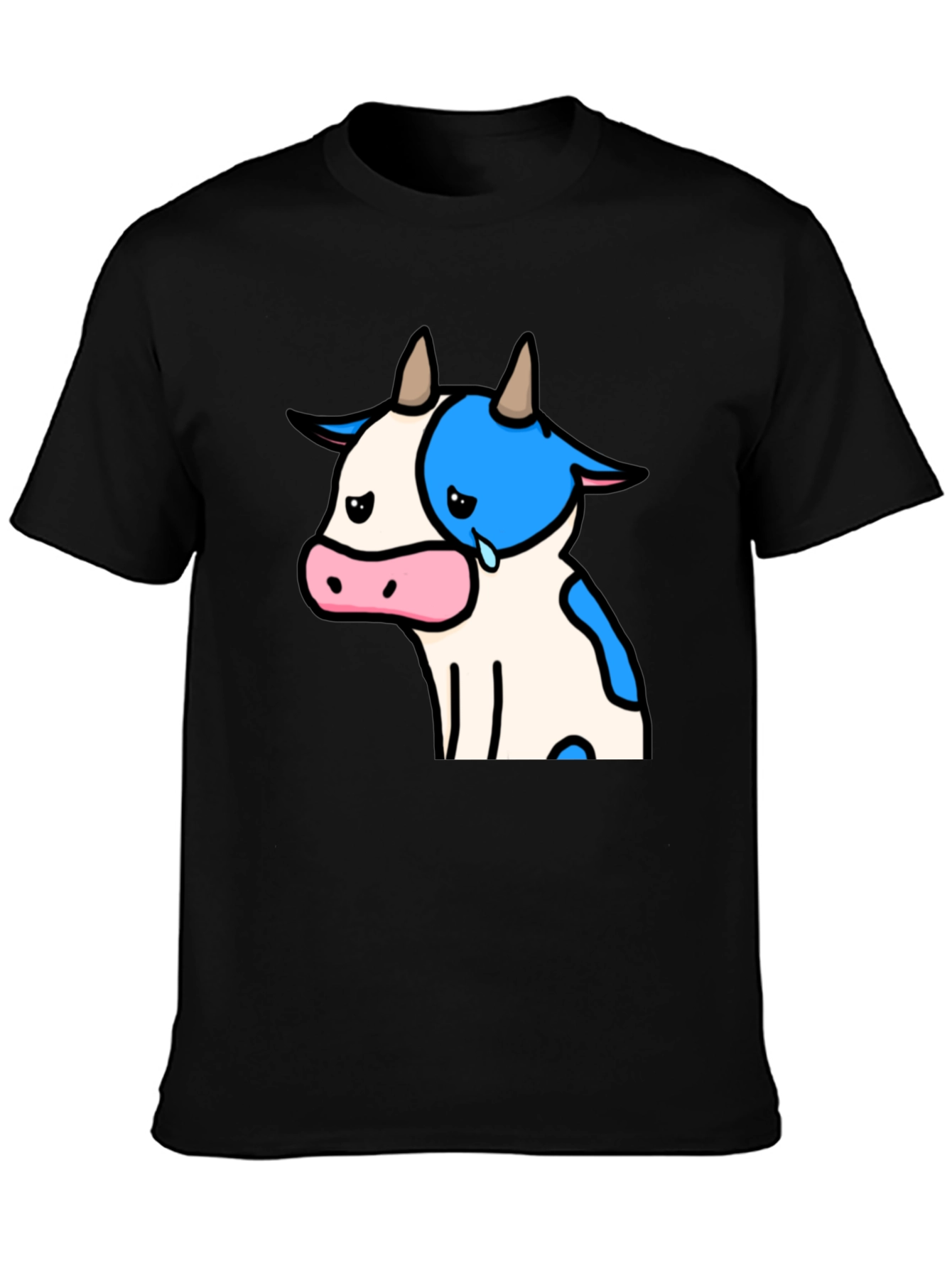 Camiseta Negra con Diseño de Vaca Triste