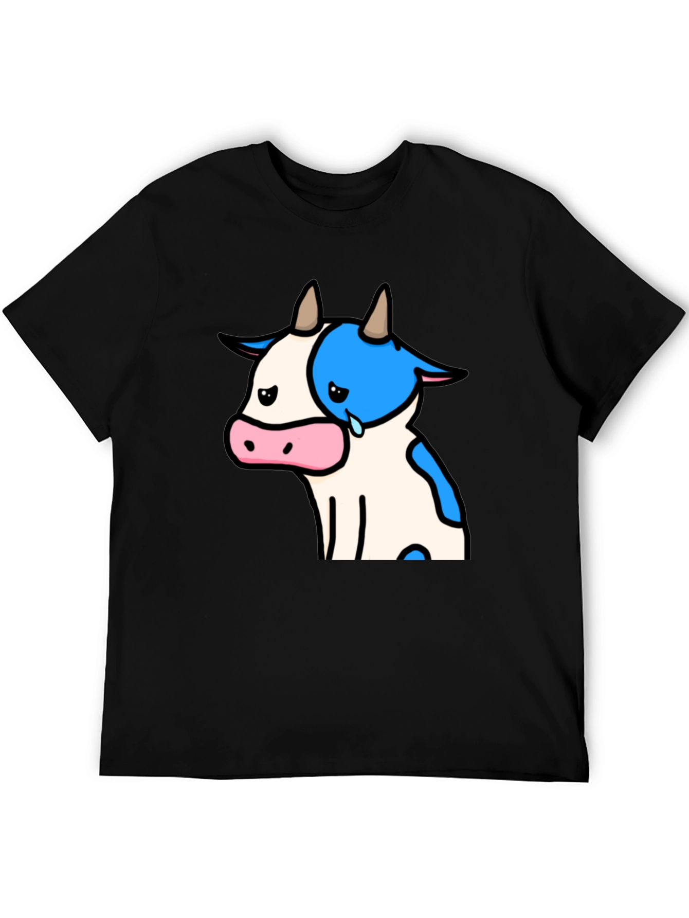 Camiseta Negra con Diseño de Vaca Triste