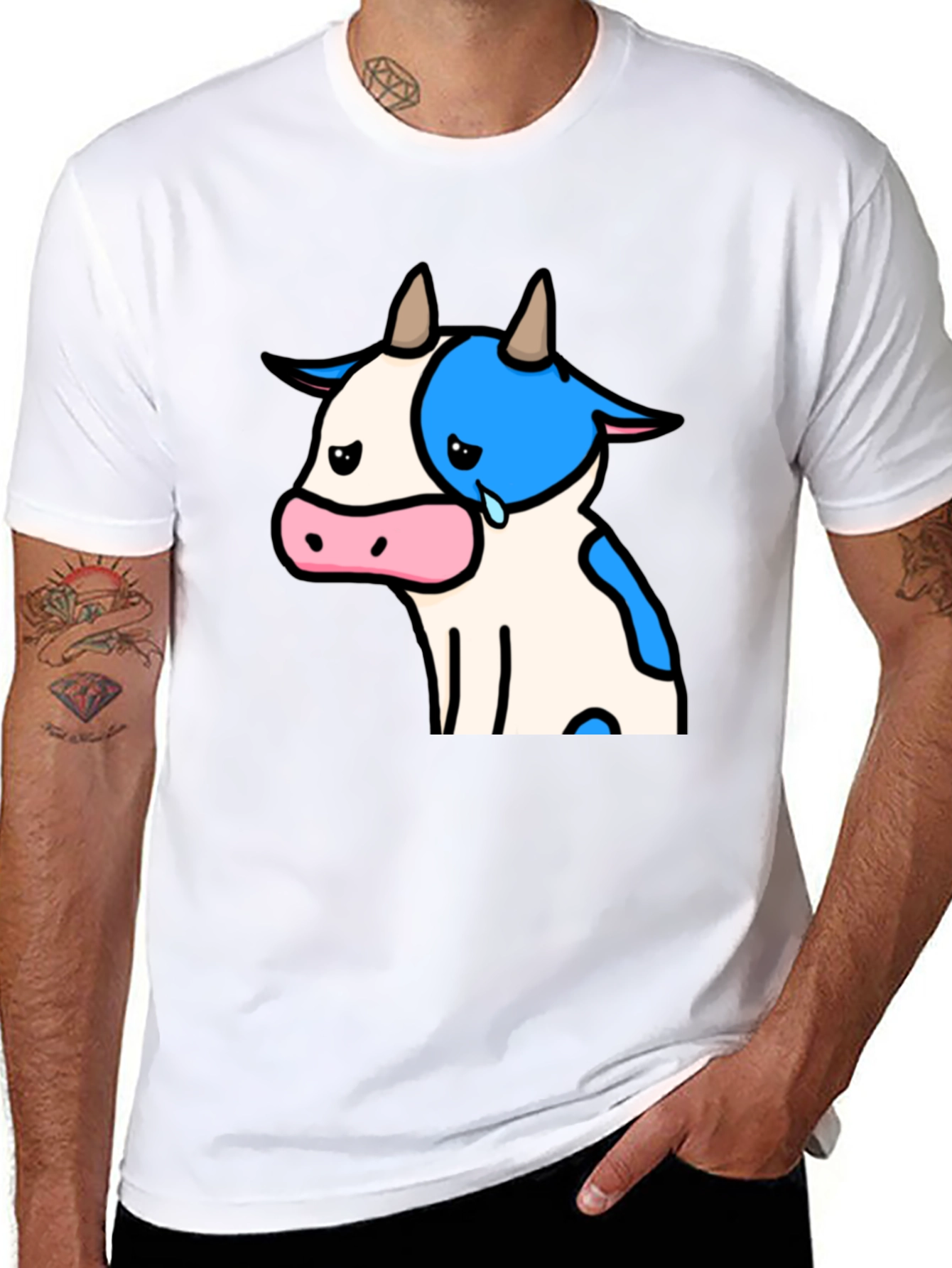 Camiseta Negra con Diseño de Vaca Triste
