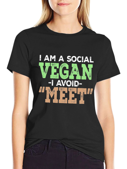Camiseta Negra Vegana Social Divertida