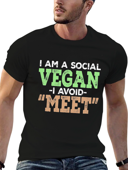 Camiseta Negra Vegana Social Divertida