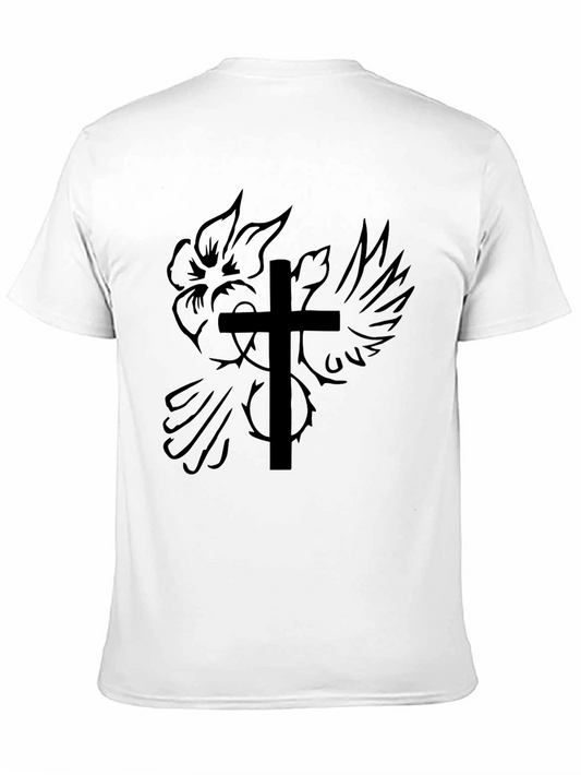 Camiseta Negra con Diseño de Cruz y Rosa