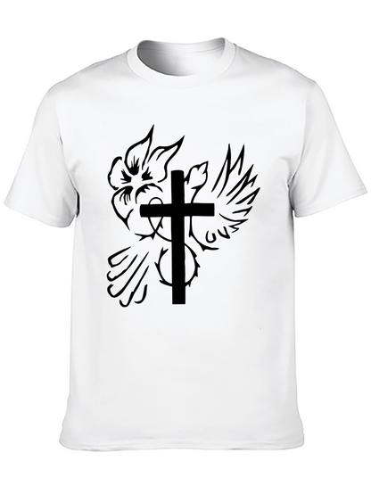 Camiseta Negra con Diseño de Cruz y Rosa