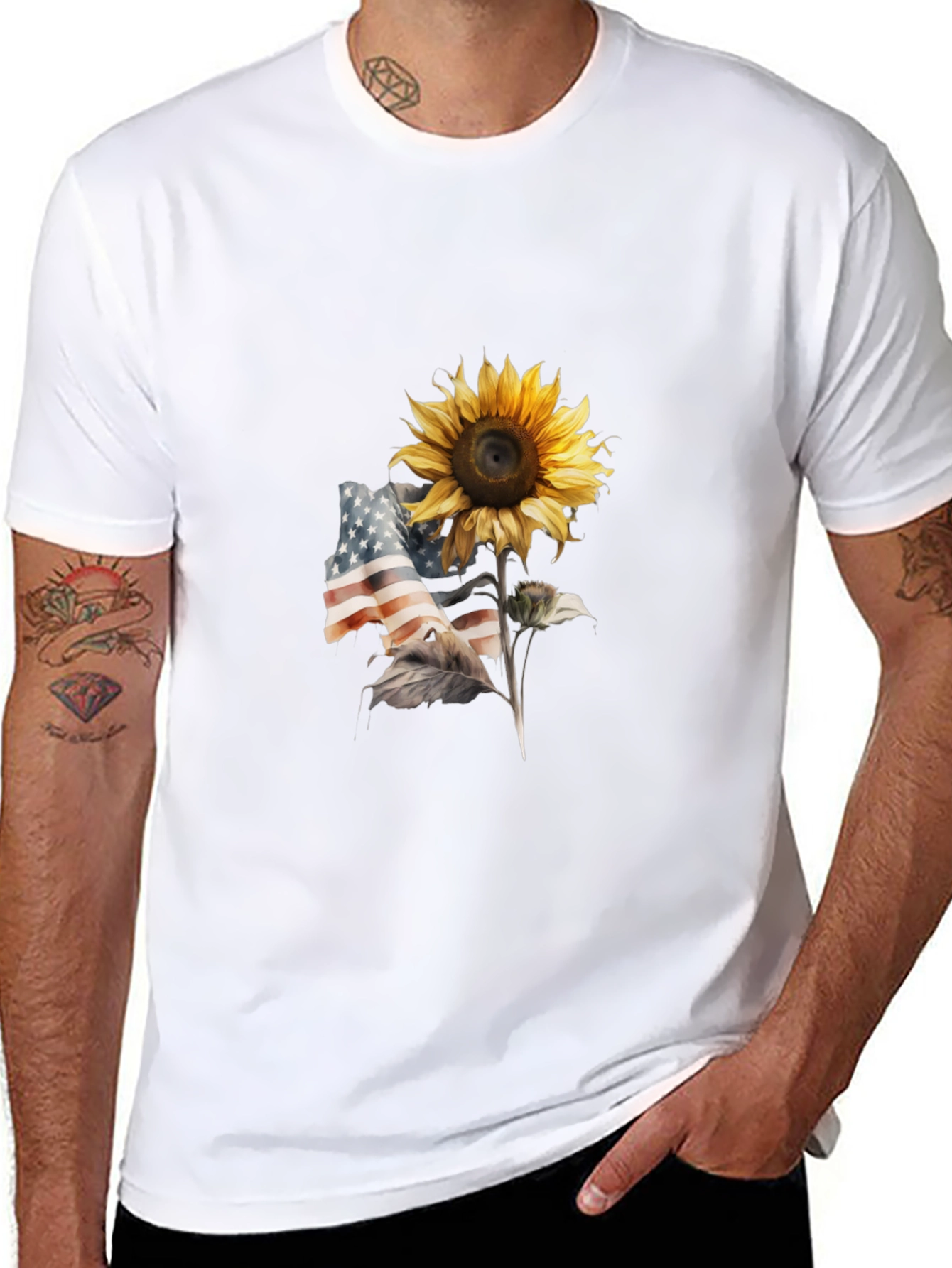 Camiseta Negra Girasol Patriótico