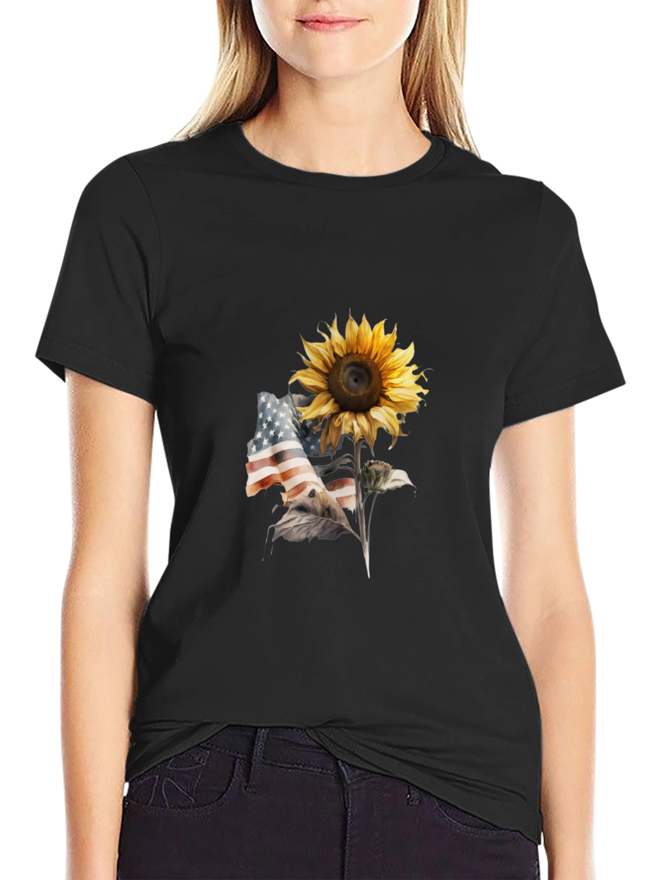 Camiseta Negra Girasol Patriótico