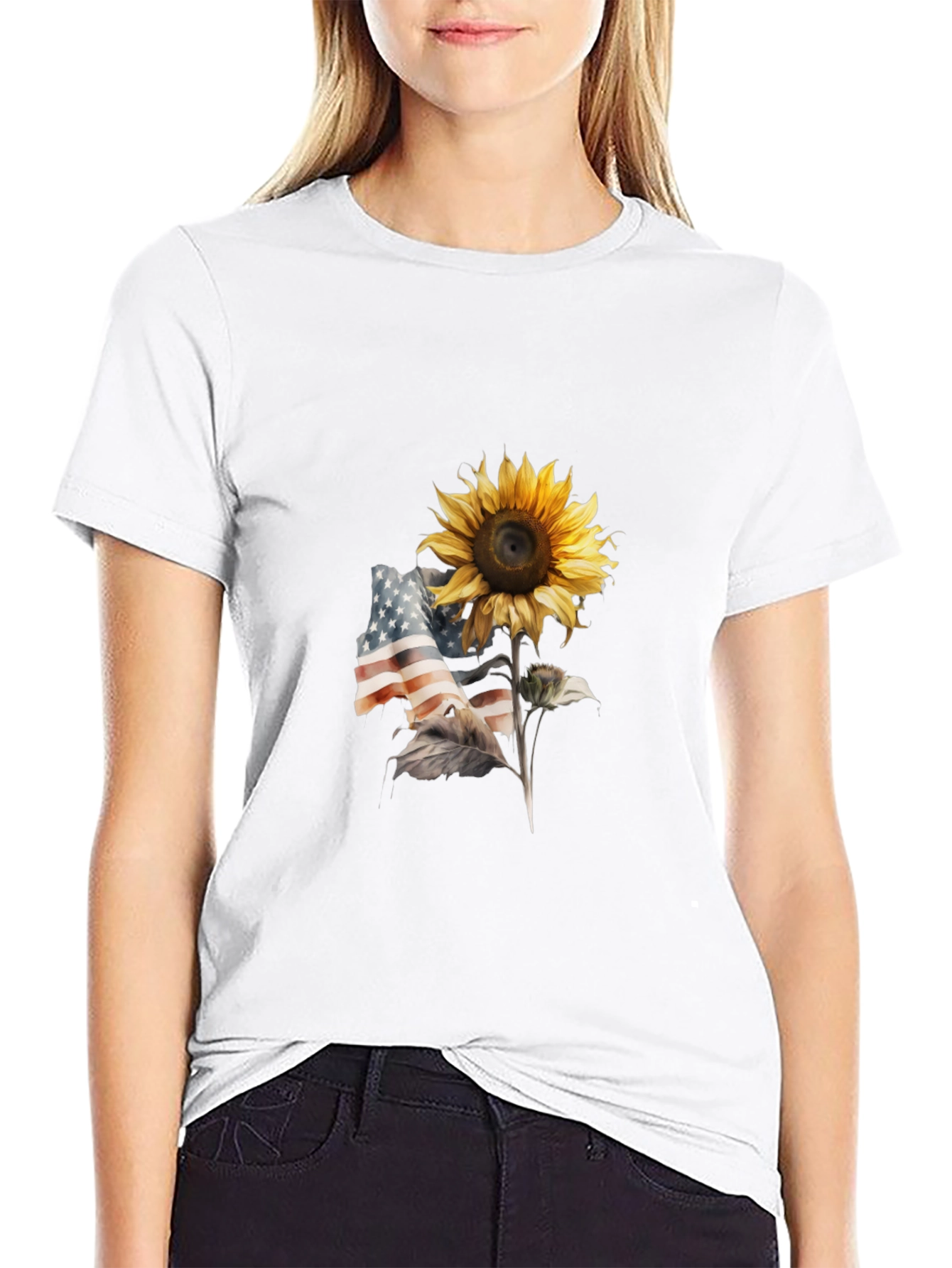Camiseta Negra Girasol Patriótico