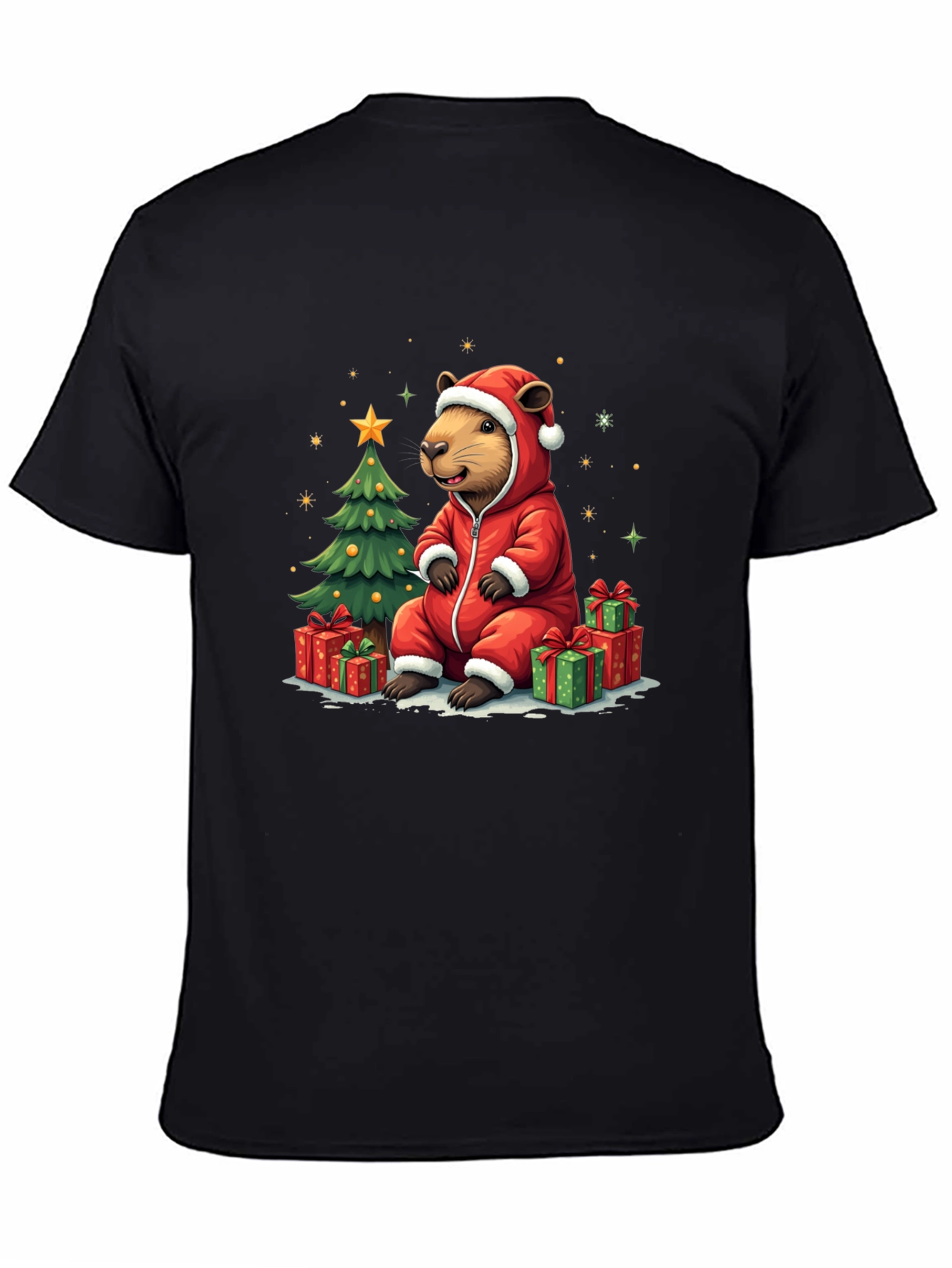 Camiseta Negra con Diseño Navideño de Castor