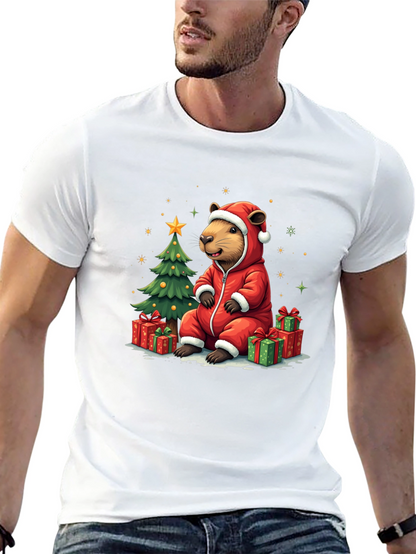 Camiseta Negra con Diseño Navideño de Castor