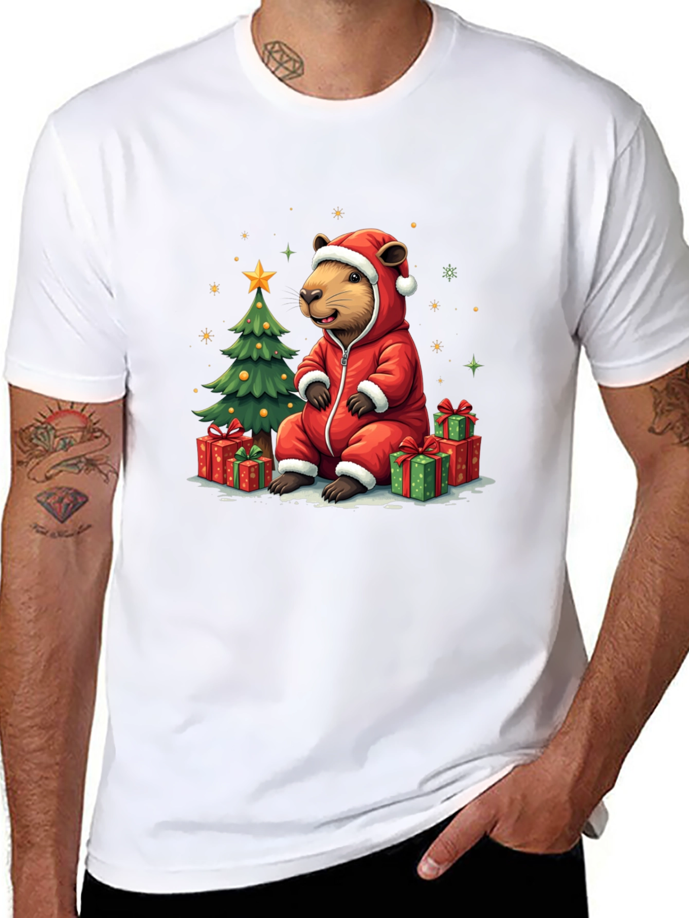 Camiseta Negra con Diseño Navideño de Castor