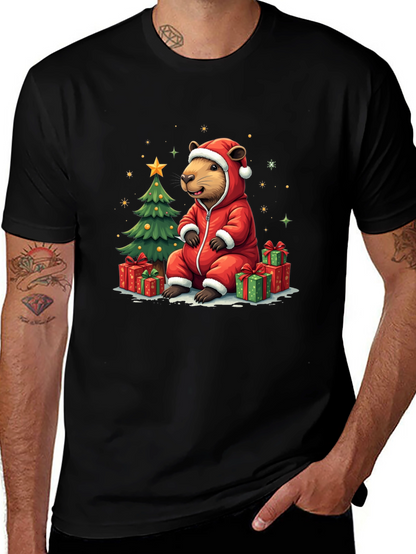 Camiseta Negra con Diseño Navideño de Castor