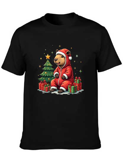 Camiseta Negra con Diseño Navideño de Castor