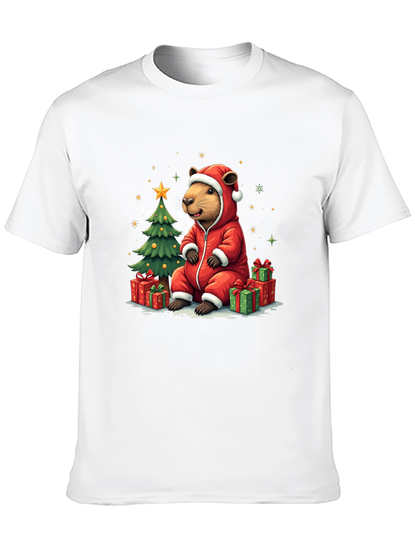 Camiseta Negra con Diseño Navideño de Castor