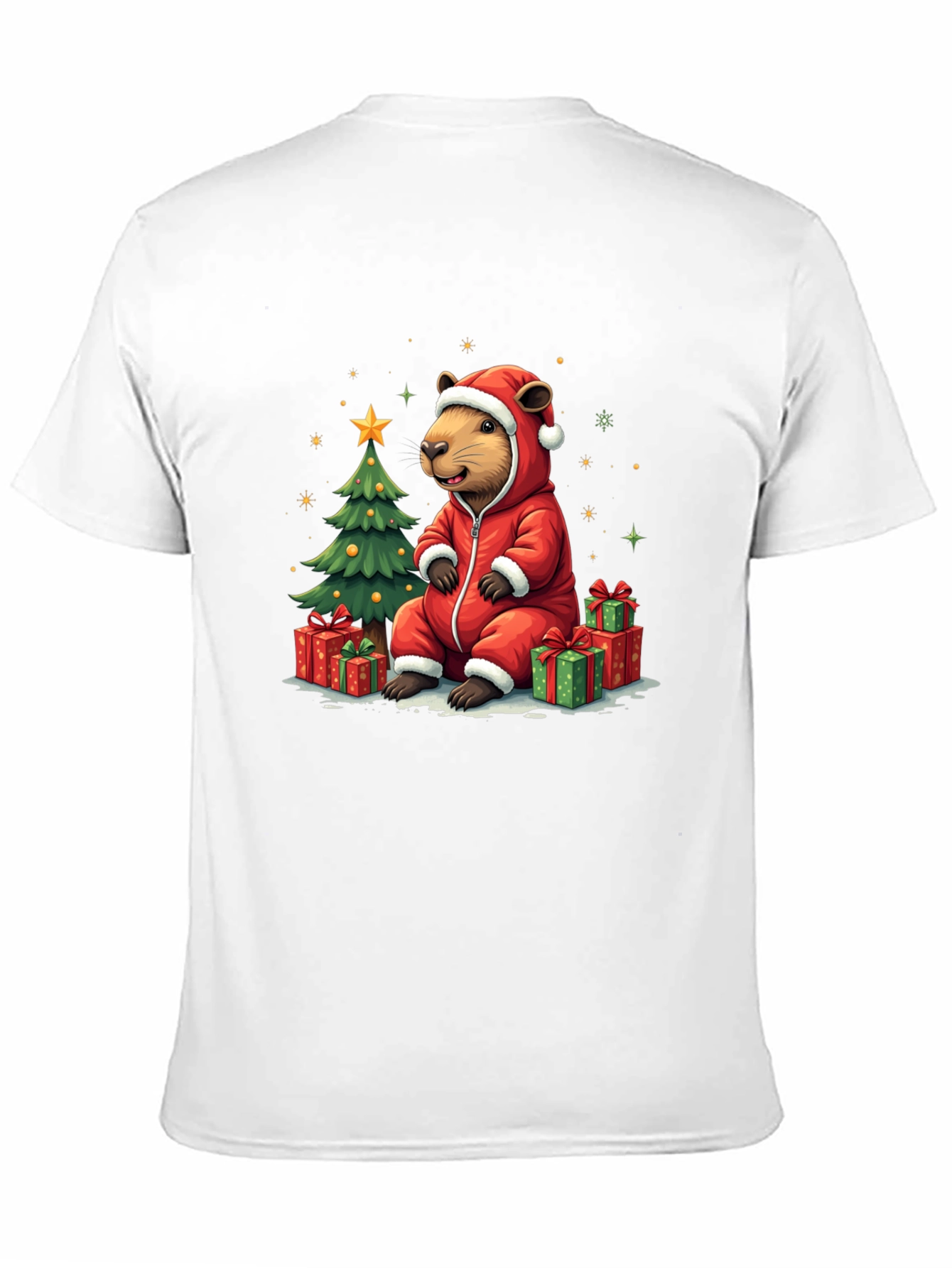 Camiseta Negra con Diseño Navideño de Castor