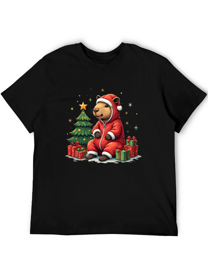 Camiseta Negra con Diseño Navideño de Castor