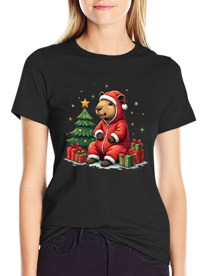 Camiseta Negra con Diseño Navideño de Castor