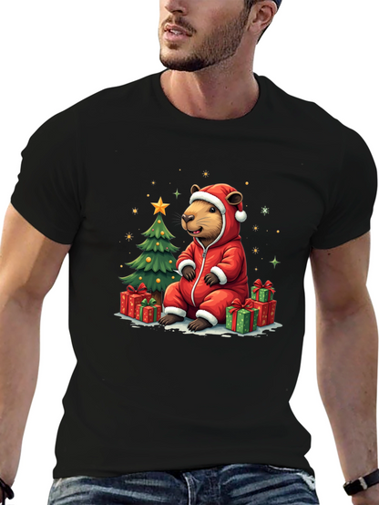 Camiseta Negra con Diseño Navideño de Castor