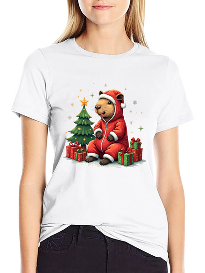 Camiseta Negra con Diseño Navideño de Castor