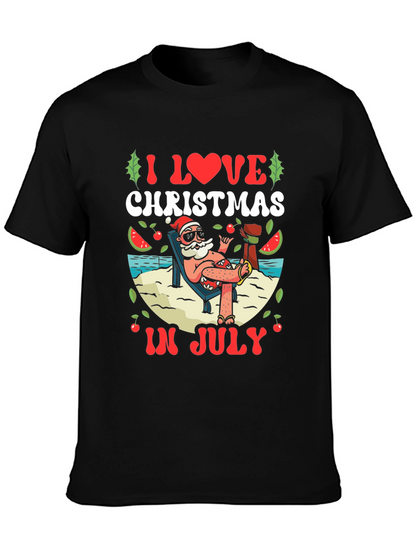 Camiseta Negra Navideña en Julio para Hombre