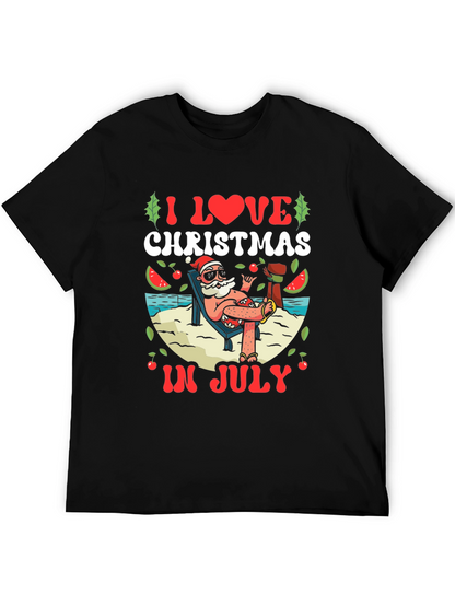 Camiseta Negra Navideña en Julio para Hombre