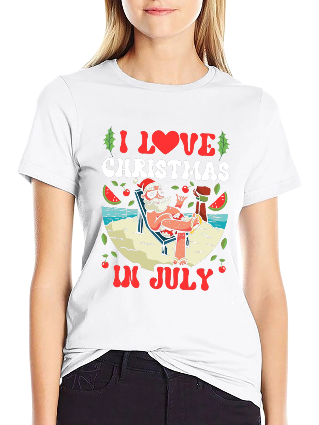 Camiseta Negra Navideña en Julio para Hombre
