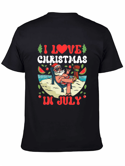 Camiseta Negra Navideña en Julio para Hombre