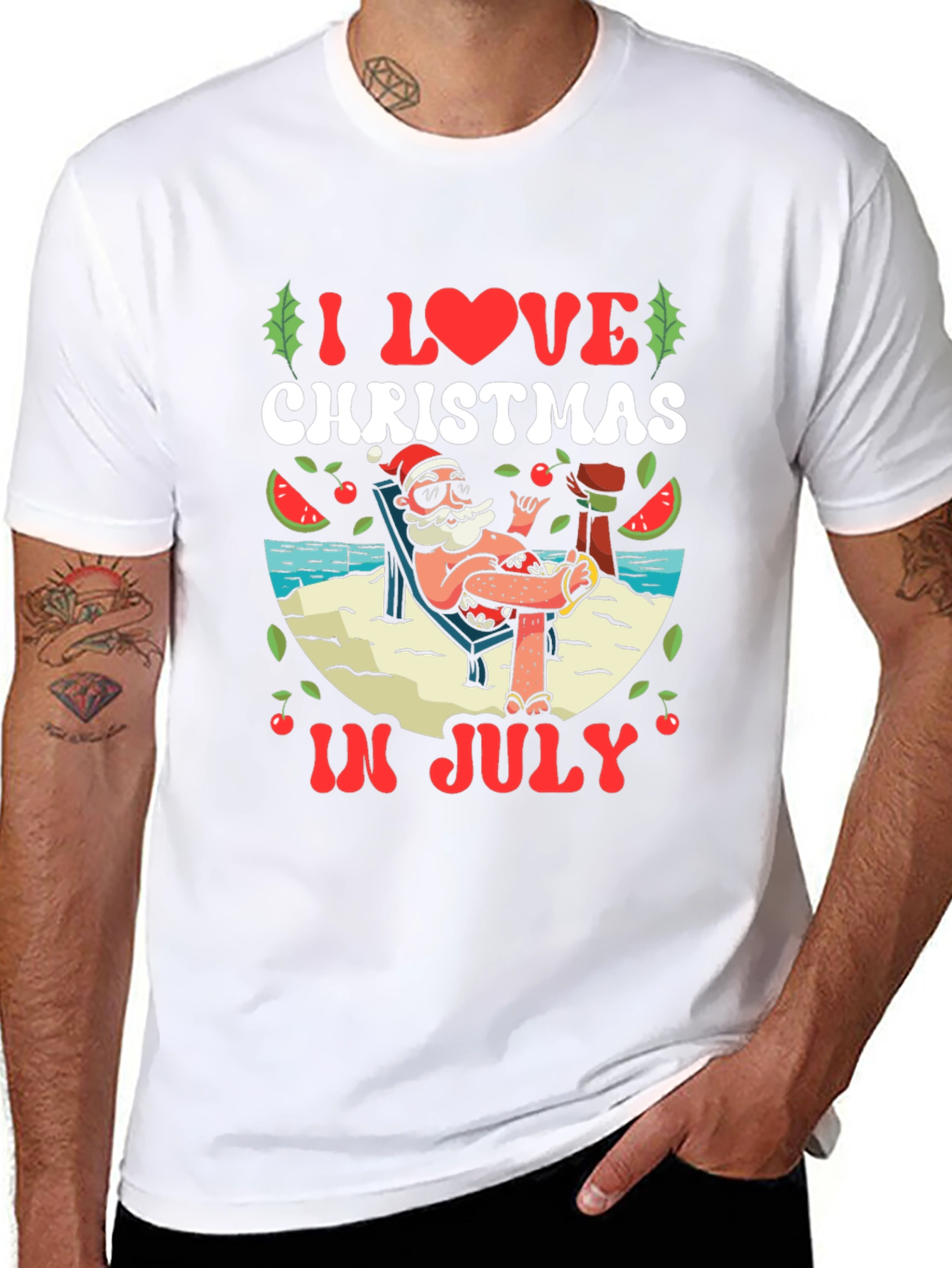 Camiseta Negra Navideña en Julio para Hombre