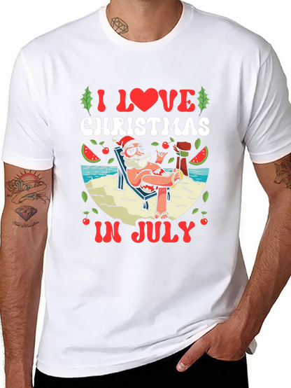 Camiseta Negra Navideña en Julio para Hombre