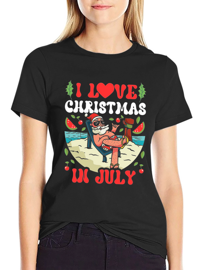 Camiseta Negra Navideña en Julio para Hombre
